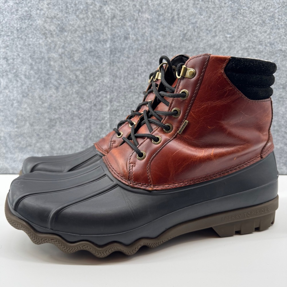 Sperry Avenue Duck Boots Mens 10 Brown Black Waterproof Leather STS10548
